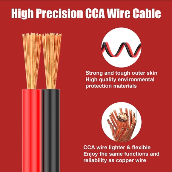 TG4THT-14 Gauge Electrical Wire 50FT, 14 AWG 2 Pin Flexible Red and Black Cable 12V Aluminum Copper Wire PVC 2 Conductors Red Black Parallel Line DC Cable Low Voltage 12V/24V