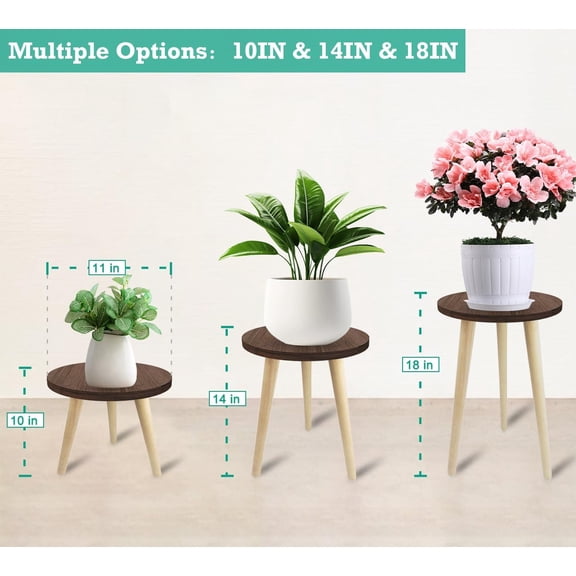 TG4THT-14IN Tall Plant Stand Holder for Indoor Planters, Mid Century Small Round Wood Table for Living Room Corner Floor