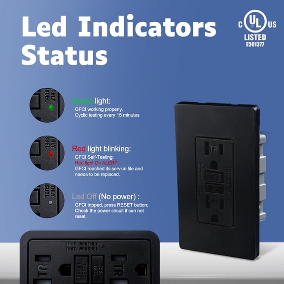 TG4THT-15 Amp GFCI Outlet, TR Tamper-Resisitant GFI Electrical Outlet with Thinner Design, Self-Test Ground Fault Circuit Interrupter with Screwless Wall Plate, UL Listed, Matte Black, 1 Pack