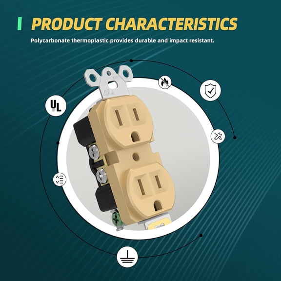 TG4THT-15A Duplex Receptacle Outlets, Electrical Wall Socket for Commercial and Residential, Non-Tamper Resistant Outlets w/wallplate, 2 Pole 3-Wire, Self-Grounding, UL, Gold, 20 Pack