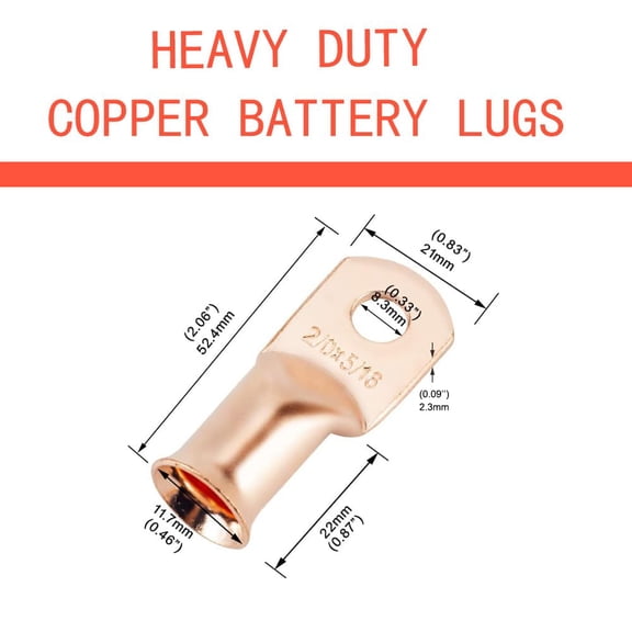 TG4THT-16Pcs 2/0 AWG 5/16" Stud Heavy Duty Copper Wire Lugs with 16Pcs Heat Shrink Tubing 2/0 Gauge Ring Terminals Battery Cable Ends Bare Copper Eyelets Tubular Ring Terminal for Car Boat Marine