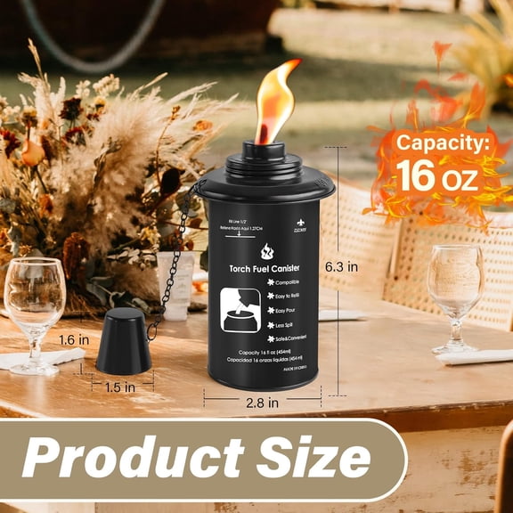 TG4THT-16oz Torch Canisters, 6 Pack Bamboo Torch Refillable Replacement Canister, Outdoor Citronella Fuel Torch Canister with Wicks and Covers,for Luau Party, DIY Garden Decor.