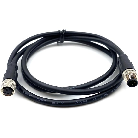 TG4THT-1Meter M8 3 Pins Connector Cable, Male to Female Circular Connector Molding Cable A Code Straight Industrial Molded Wire IP67 Waterproof Unshielded PVC Wire 60V 4A AC/DC AWG243.28ft