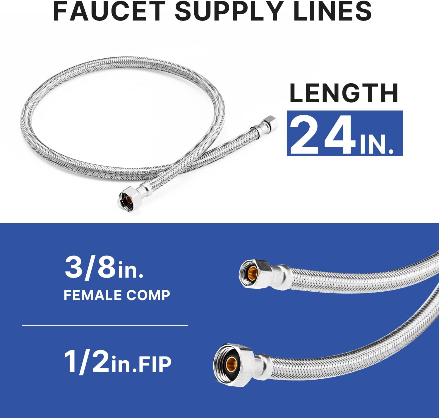 TG4THT-(2 Pack) 24 Inch Faucet Water Supply Line 3/8 Inch Female Comp ...