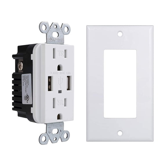 TG4THT-2 Pack 4.8A Wall Outlet With USB Ports - 15Amp Duplex Tamper Resistant Charger, UL Listed, Electrical Receptacle With Dual USB, White