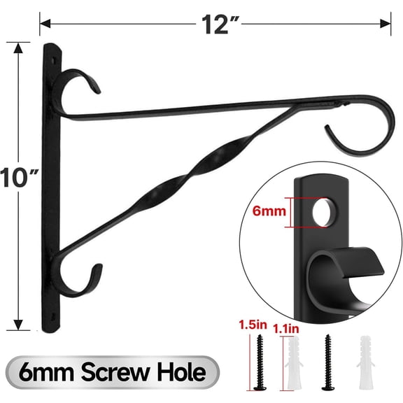 TG4THT-2 Pack Hanging Plant Brackets Outdoor 12" Metal Fence Wall Plant Hanger Hooks for Hanging Flower Baskets Bird Feeders Lanterns Wind Chimes Rust-Resistant Black