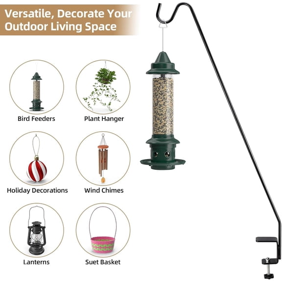 TG4THT-2 Pack of Heavy Duty Deck Hook, 32" Extensible and Adjustable Deck Railing Hook with Clamp On Bracket for Hanging Bird Feeder,Plants,Suet Baskets,Wind Chimes,Lanterns(2 Pack)