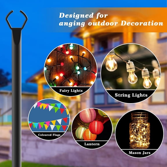TG4THT-2 Pack String Light Poles,10 Ft Light Poles for Outside String Lights,Outdoor Lights Pole with Fork,Metal Poles Stand for Patio Deck Backyard