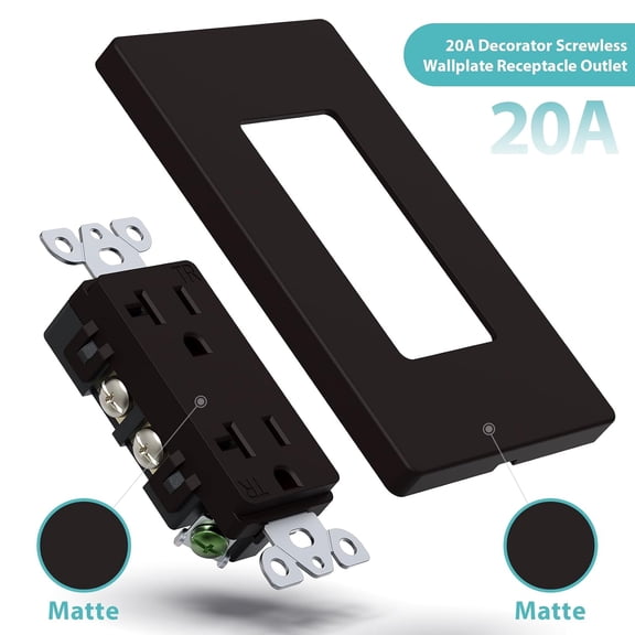 TG4THT-20 Amp Decorator Wall Outlet, Tamper Resistant Duplex Receptacle Outlet, Includ Screwless Electrical Outlet Plate, 20A 125V 2 Pole 3 Wire, Self-Grounding, ETL Listed, Matte Brown, 10 Pack