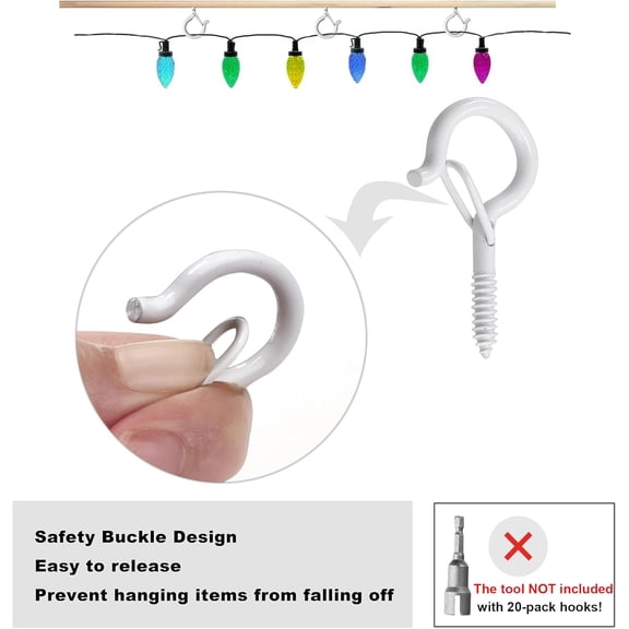 TG4THT-20 Pack Christmas Light Hooks for Outside String Light Hanger Clips, 2.2 Inch White Q-Hanger Cup Hook Screw in Ceiling Hooks Eye Hook, Wall Deck Tree Fence Mount