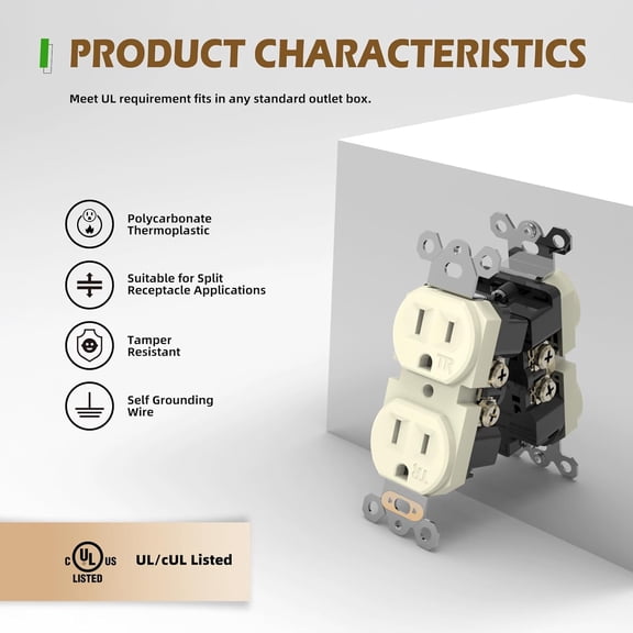 TG4THT-20 Pack Electrical Outlet, 15Amp 125V, Residential Grade Outlets Receptacles, Tamper-Resistant(TR) Wall Socket, 3-Wire, Self-Grounding, Push & Side Wire, UL Listed, Ivory