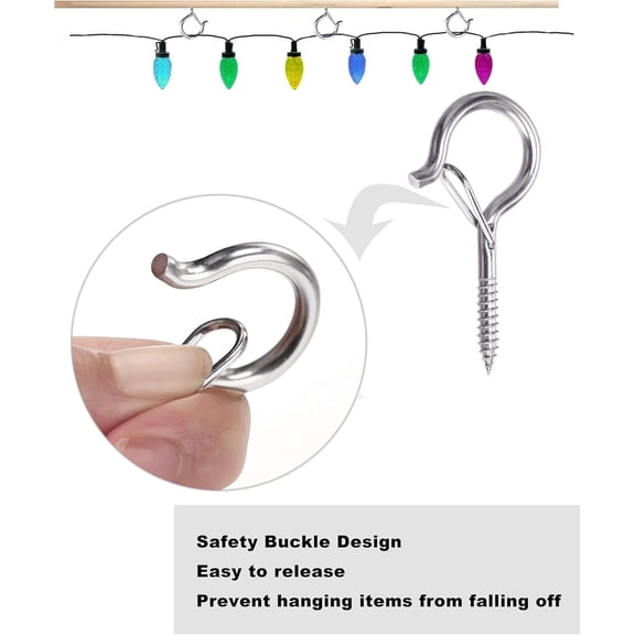 TG4THT-20 Pack Stainless Steel Ceiling Hooks for Hanging Plants, String Lights Outdoor, 2.2 Inch Silver Cup Hooks Screw in Hooks Eye Hook Q-Hanger, Wall Mount Ceiling Fence Mount