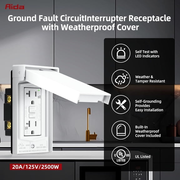 TG4THT-20A GFCI Outlet with Weatherproof Cover & Wall Plate,Tamper-Resistant & Weather Resistant Self-Test Electrical Outlet for Bathroom, Kitchen, Outdoor, UL Listed, Matte White, 1 Pack