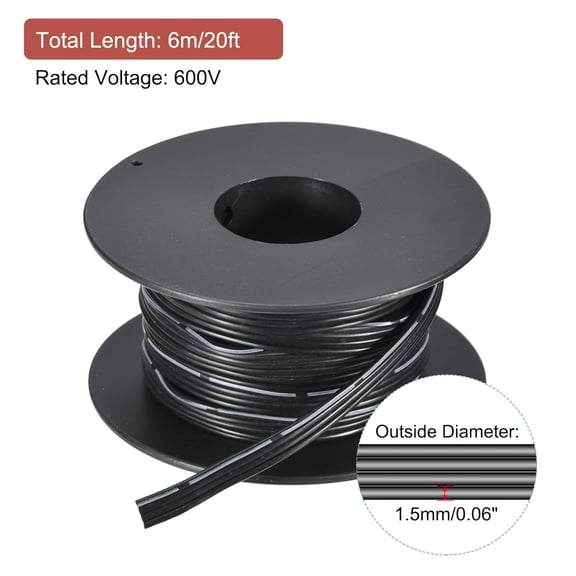 TG4THT-24AWG Ribbon Cable Silicone Wire 4Pin 24 Gauge Ribbon Wire Flat Silicone Cable 6m/20ft Black Stranded Tinned Copper Wire