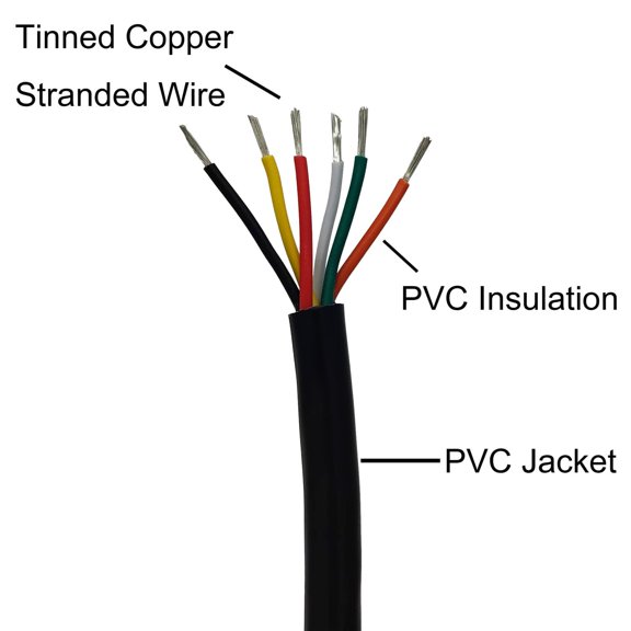 TG4THT-28AWG 25Ft UL 2464 Audio Power Cable Copper Wire 6 Conductors Red & Black & Yellow & White & Green & Orange (28-6C-25ft)