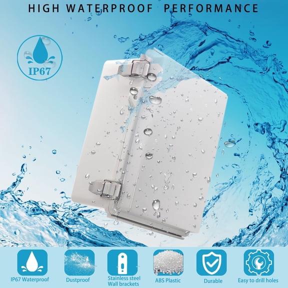 TG4THT-2Pcs Outdoor Waterproof Electrical Junction Box Weatherproof IP67 ABS Plastic Enclosure Switch Router Project Box Electronics DIY Enclosure With Mounting Plate Wall Bracket Grey 8.6x6.7x4.3in