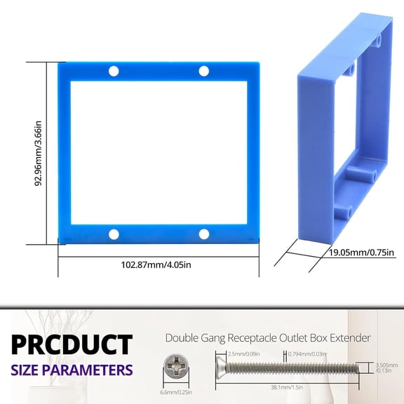 TG4THT-3/4 Blue Double Gang Outlet Extender, Fixes Recessed or Protruding Electrical Boxes, Easy Installation for Outlets and Switches, with Screws (3-Pack)