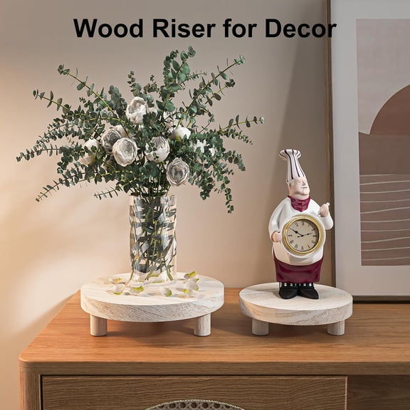 TG4THT-3 Pcs Wood Plant Stand Indoor Outdoor, Round Wood Riser for Decor 6/8/10" Wooden Stool Display Stand Flower Pot Holder Small Planter Tray Modern Potter Decorative for Desktop Counter Room