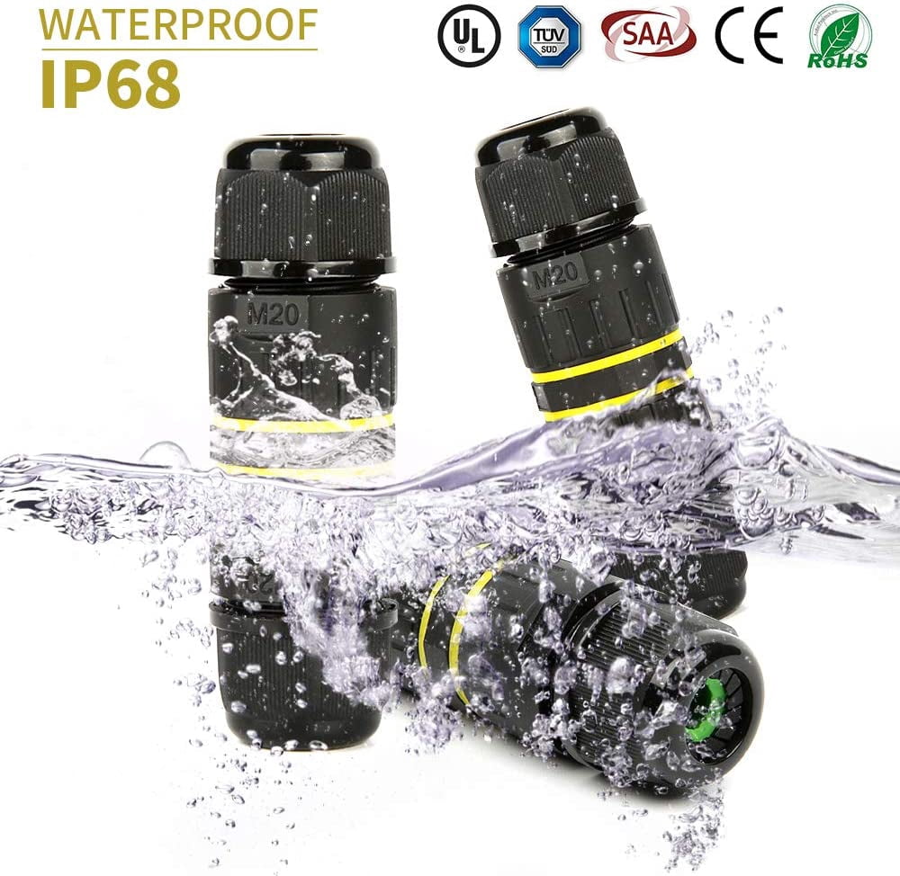 Linkstyle 10-Pack 3-Pole Waterproof Electrical Junction Box – IP68, M16, Fits 3.5-10mm Wire, Outdoor Rated