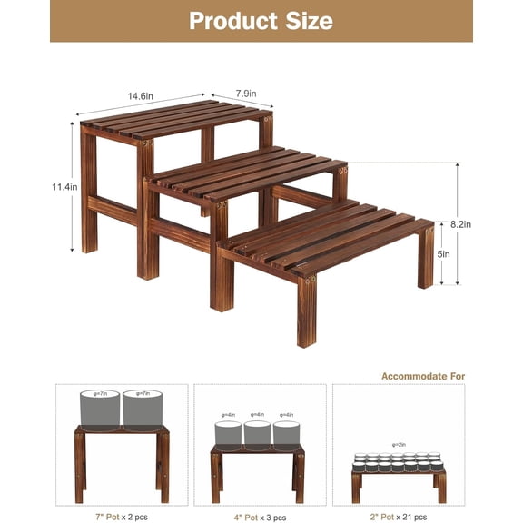 TG4THT-3 Tiered Wooden Plant Stand Shelf Indoor Outdoor,Corner Small Flower Pot Stand ,Rustic Narrow Low Short Plants Holder Rack for Tall Plants Succulent in Patio Livingroom Balcony Window Sill Tab