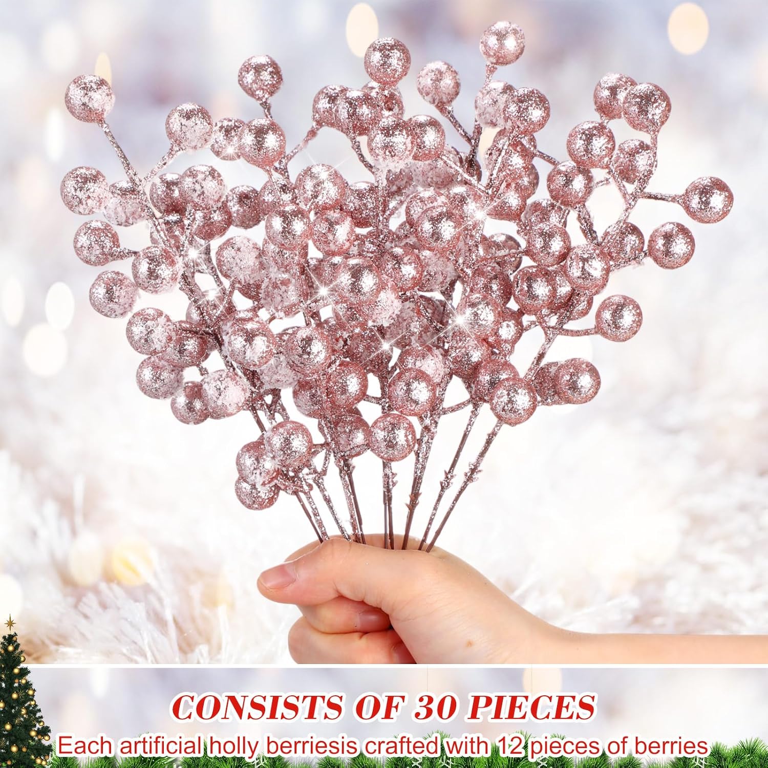 TG4THT-30 Pieces Artificial Christmas Berry Picks with Snowflake ...
