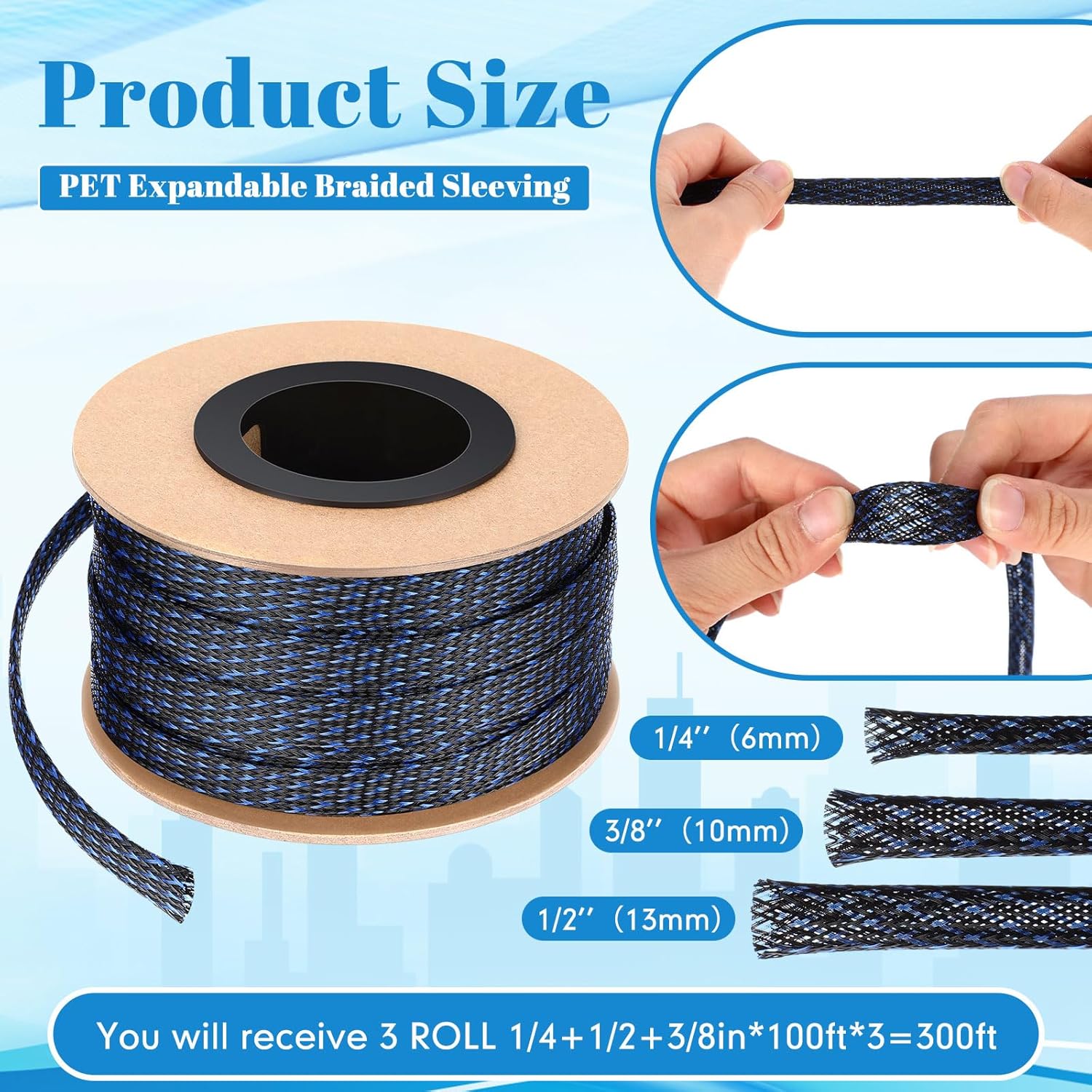 TG4THT-300 Feet 1/4, 1/2, 3/8 Inches Wire Loom PET Expandable Braided Sleeving Braided Sleeve For Tv Computer Home Theater Black Red TG4THT-300 Feet 1/4, 1/2, 3/8 Inches Wire Loom PET Expandable Braided Sleeving Braided Sleeve For Tv Computer Home Theater Black Red