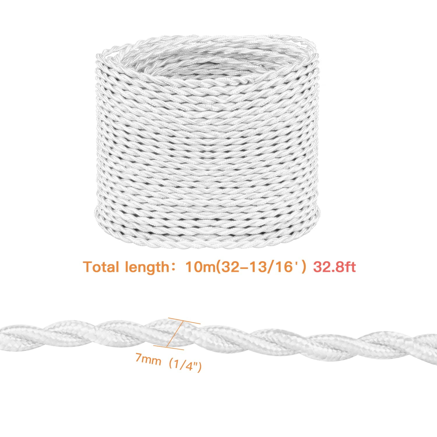 TG4THT-32.8ft Twisted Cloth Covered Wire, White 18/2 Cloth Covered ...