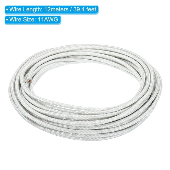 TG4THT-39.4Ft 11AWG High Temperature Wire, -60-350 Degrees Celsius Mica Glass Fiber Electronic Wire Insulated Heat Resistant Electronical Flexible Cable for Lamp Boiler Heater, White
