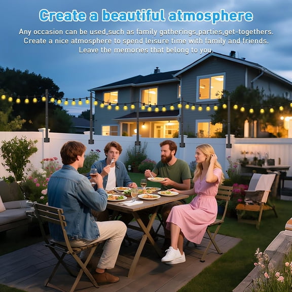 TG4THT-4 Pack 2.8Ft String Light Poles 4 Pack,Light Poles for Outside Lights,Outdoor with Fence Brackets Hanging Lights,Metal Stand Deck Patio Backyard