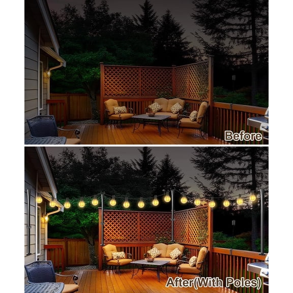 TG4THT-4 Pack String Light Poles for Deck, 5Ft Heavy-Duty Metal Deck Light Poles for Outside with Fixing Clips, Lighting Hanging Post Accessories for Patio Decor Garden Backyard Yard Fence Porch Deco