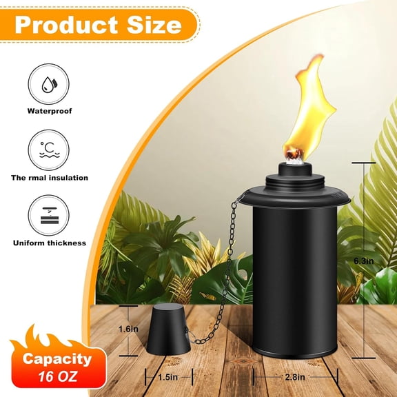 TG4THT-4 Pack Torch Canisters,16oz Replacement Torch Refillable Canisters with Wicks,Caps, Outdoor Citronella Fuel Torch Canister for Luau Party, DIY Garden Decor.