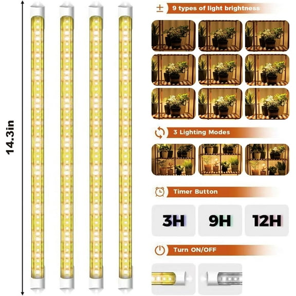TG4THT-4-Tier Wooden Plant Stand with LED Grow Lights - Adjustable Shelf for Indoor Plants, Living Room, Balcony - Dimmable & Space-Saving (Plants Not Included)