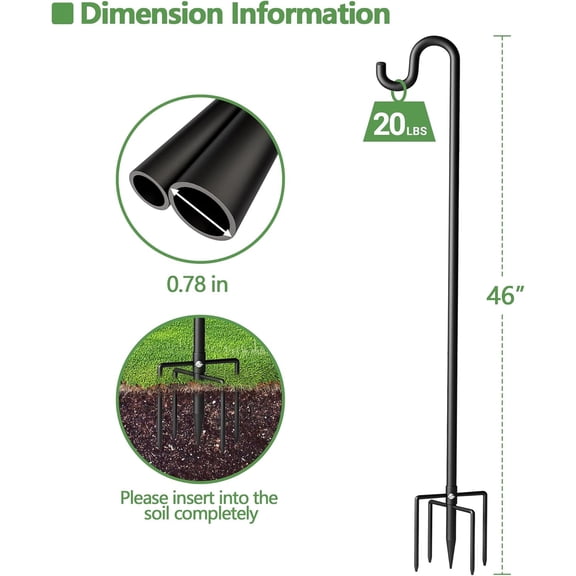 TG4THT-46" Shepherds Hooks for Outdoor, Extra Thick Bird Feeder Pole with 5 Prong Base, Adjustable Shepards Hook for Garden, Weddings, Hanging Plant