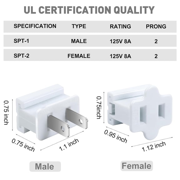 TG4THT-50PCS Electric Plugs Vampire Plugs Light Slip Plug SPT-1 Female Connector Plugs Replacement for Lighting Decoration Brown