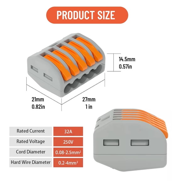 TG4THT-50PCS Lever Wire Nuts, Compact Lever Wire Connectorst, Electrical Wire Nuts Puch in 28-12 AWG, Quick Disconnect Wire Splicing Connectors Conductor with Current Test Hole (5 Conductor)