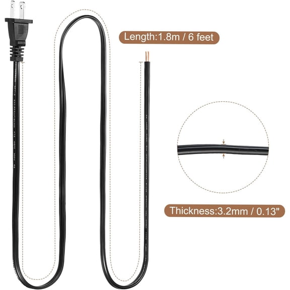 TG4THT-6 Feet Lamp Cord Replacement with Polarized Plug, SPT-2 18AWG UL Listed Power Wire 10 Pack Black for Lamp Repair Parts