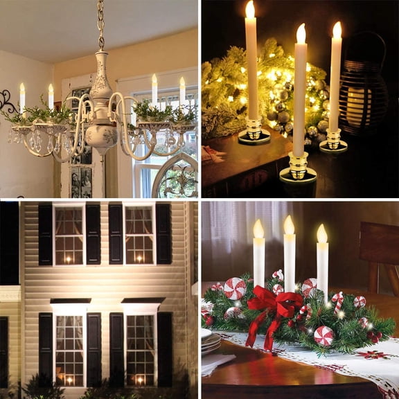 TG4THT-6 Set Christmas Window Candles Lights with Timer Battery Operated Electric LED Taper Candles Flameless for Windows, Gold Candle Holders, Suction Cups &12 PCS Battery Included (6 Set)