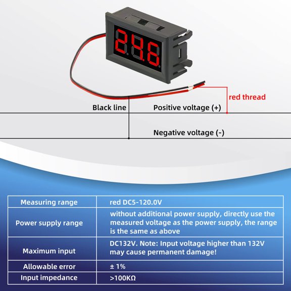 TG4THT-6PCS 2 Wire Red DC 4.5-30V 0.56" LED Panel Digital Display Voltage Meter Mini DC Digital Voltmeter