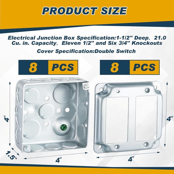 TG4THT-8 Set 4  4" Electrical Junction Box with Cover Electrical Metal Outlet Box, 21.0 Cu. in. Capacity Receptacle Exposed Work Cover, 1-1/2'' Deep (2 Gfci)