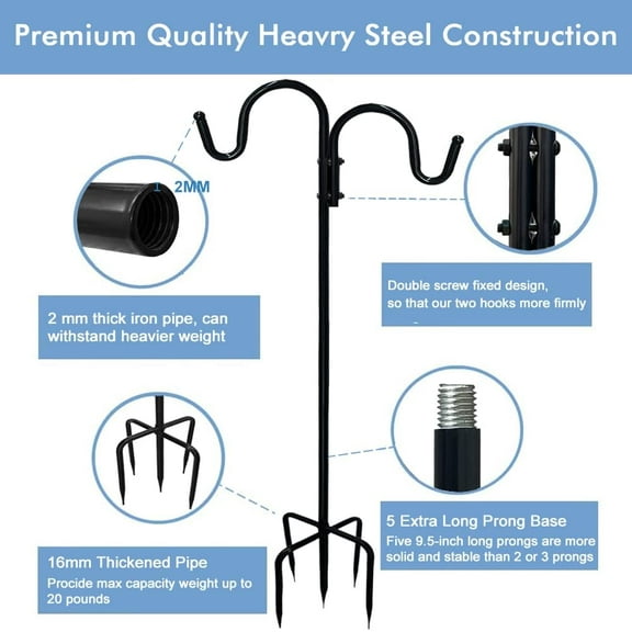 TG4THT-Adjustable Double Shepherds Hook,78.7 Inch Tall Heavy Duty Hanging Two Sided Garden Pole for Bird-Feeder Lantern Plant-Hook Garden,Plant Stand Hanger for Outdoor Wedding Decor