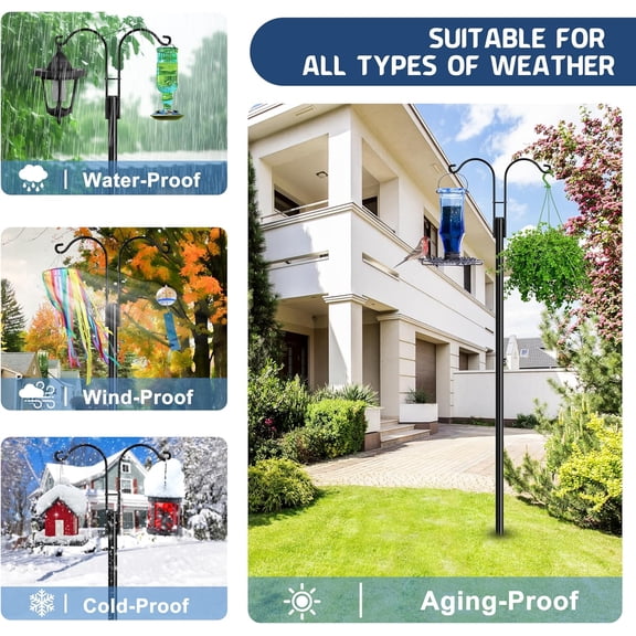 TG4THT-Bird Feeder Pole, 2 Pack 60 INCH Double Shepherds Hooks for Outdoor, Garden Pole with 5 Base Prongs Heavy Duty Planter Hooks for Hanging Plant Baskets, Lantern, Hummingbird Feeder