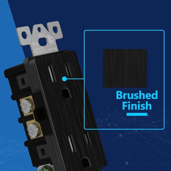 TG4THT-Brushed Finish Decorator Receptacle, Child Safe Tamper-Resistant Wall Outlet, Residential Grade, Self-Grounding, 15A 125V, UL Listed, Brushed Black, 5 Pack