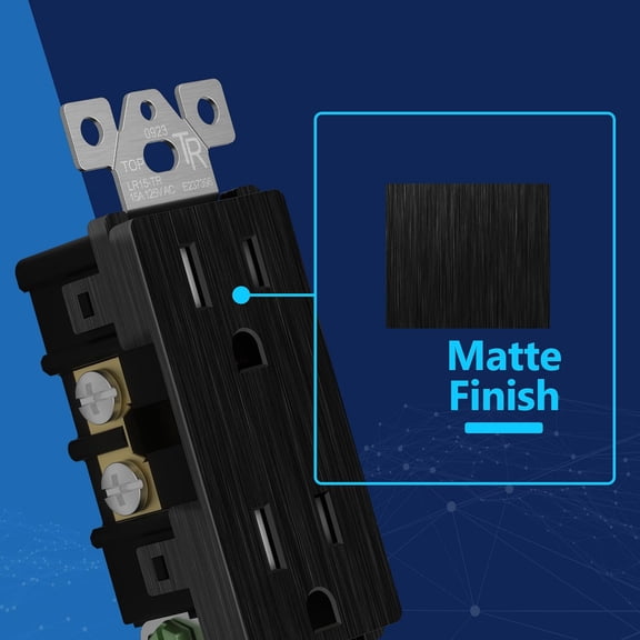 TG4THT-Brushed Finish Decorator Receptacle with Screwless Wall Plated, Child Safe Tamper-Resistant Wall Outlet, Residential Grade, Self-Grounding, 15A 125V, UL Listed, Brushed Black, 5 Pack