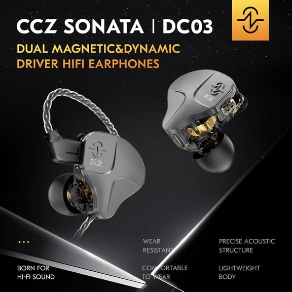 TG4THT-CCZ DC03 in Ear Monitor Headphones, IEM Earphones Wired Earbuds Without Microphone, Noise Cancelling inear Headphones Wired, 1DD Powerful Bass HiFi Ear Buds, IEM for Gaming Music (Gun, with Mi