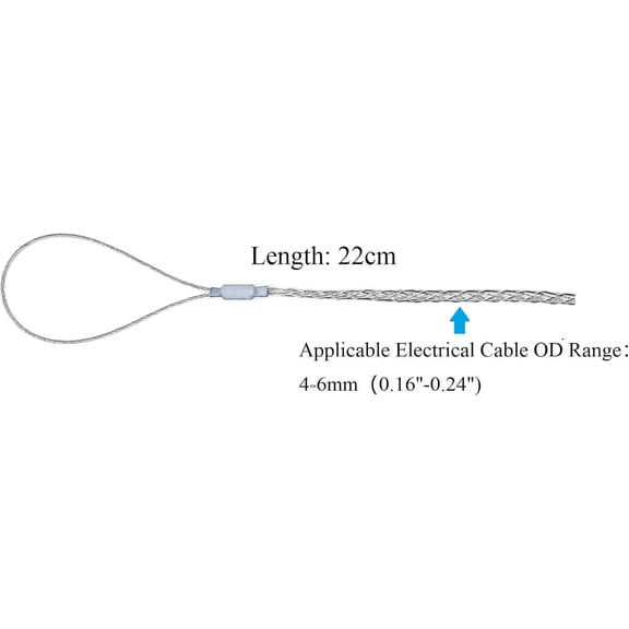 TG4THT-Cable Pulling Grip Lassos for 4-6mm0.16"-0.24"electrical wire, single head rope loop, 8.66" long steel wire mesh sock, Anti-slip flexible cable sleeve