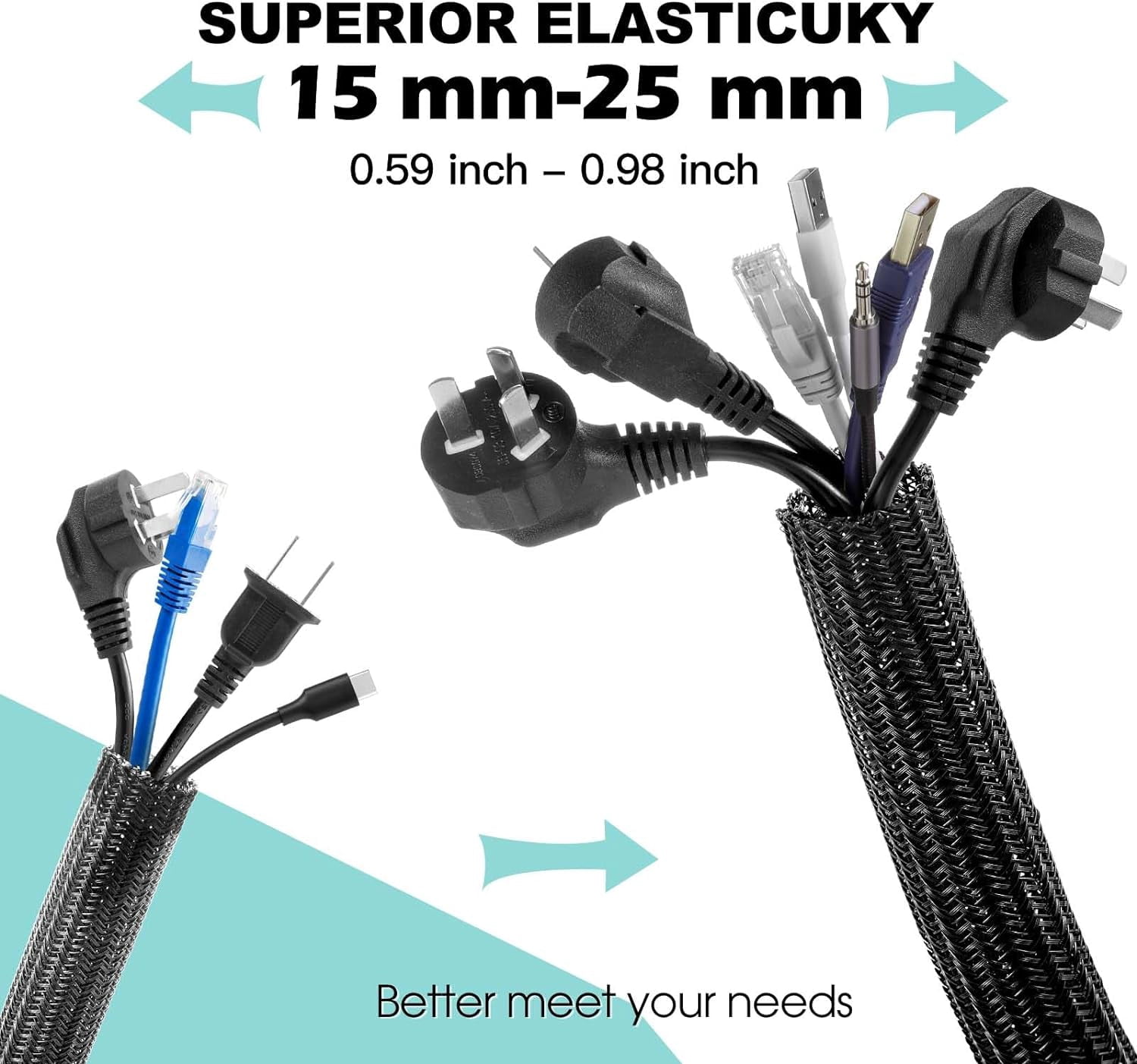 TG4THT-Cable Sleeve Cover, 10ft - 1 inch Desk Cord Organizer Cable ...