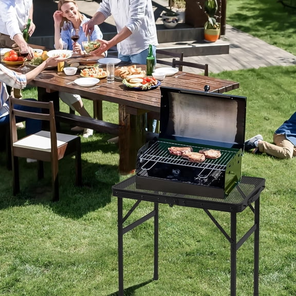 TG4THT-Camping Portable Folding Grill 2x1.3 FT Table, Lightweight Height Adjustable Metal Picnic Outdoor Table with Mesh Desktop and Mesh Bag, Picnic, Beach and BBQ, Party