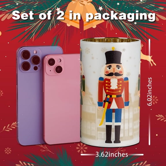 TG4THT-Christmas Decorations Indoor,Battery Operated Mercury Glass Latern,LED Lights Cylinder with Nutcracker Patterns,Christmas Decor for Table,Gifts for Kids (Nutcracker White)