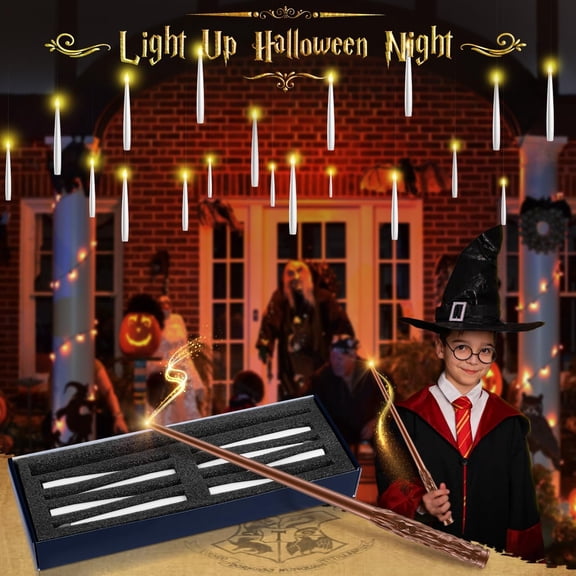 TG4THT-Christmas Floating Candles 18 Pcs - Magical Flameless Candles with Wand Flickering Warm Lights Ideal for Indoor Window Bedroom Christmas Cosplay Birthday Theme Party Decor