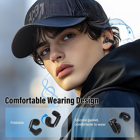 TG4THT-Clip On Ear buds, Open Ear Headphones, Bluetooth 5.4 HiFi Stereo Clip Earbuds, 42H, LED Display Wireless EarBuds, Comfortable Lightweight, IP7 Waterproof Earphones, Earbud for Workout Running,